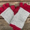 burgundy and gray double layer alpaca gauntlets shown on wood background