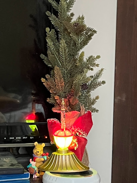 small Christmas tree with bubble light and ornament