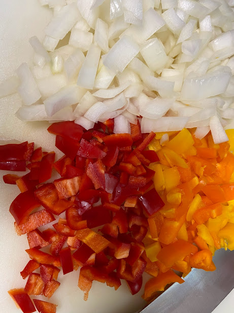 chopped onion, garlic, and bell peppers