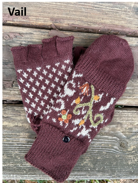 A pair of "vail" alpaca glittens with fleece lining, featuring a convertible mitten flap over fingerless gloves for extra warmth and versatility.