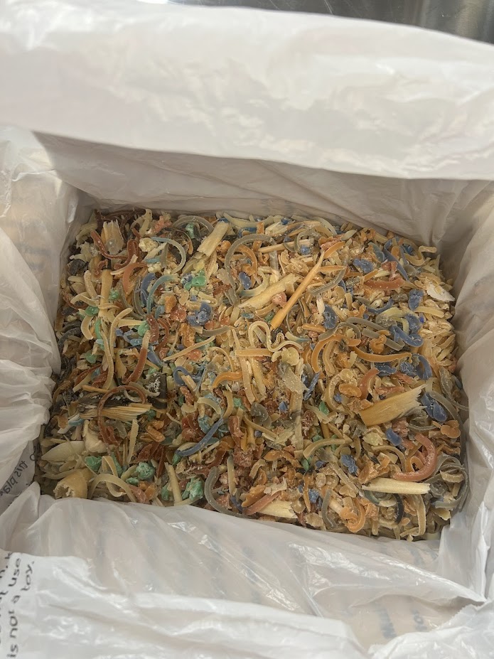 box of soap scraps from handmade soap, packaged for distribution to the Eco-Soap Bank